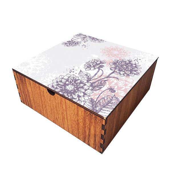 Caja de Te - Flores Grises y Palo de Rosa